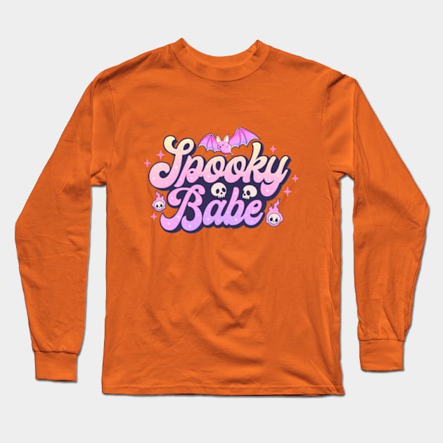 Spooky Babe Cute Pink Halloween Long Sleeve T-Shirt by BIBLIOTEECA